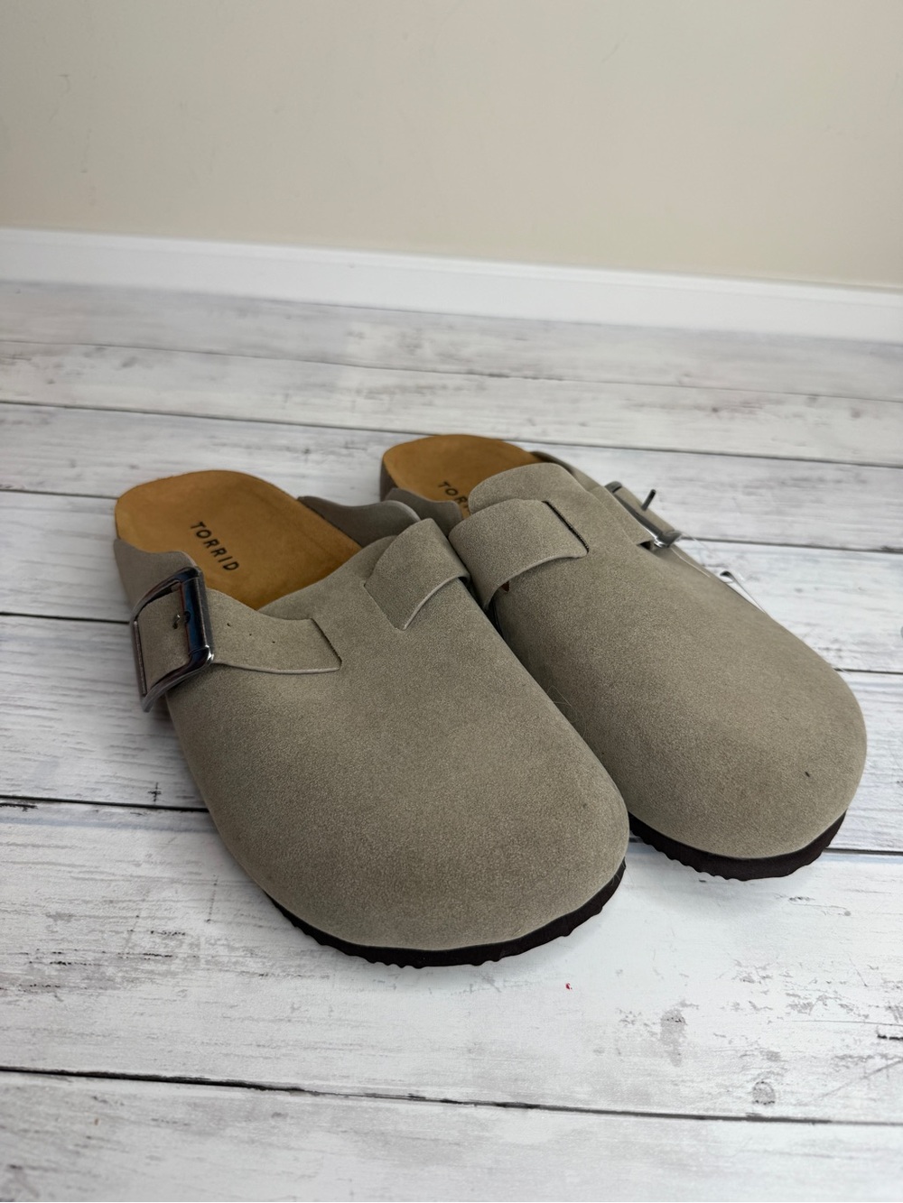torrid Taupe Suede-Look Buckle Clogs